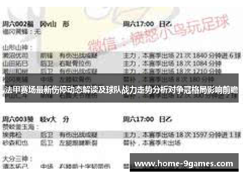 法甲赛场最新伤停动态解读及球队战力走势分析对争冠格局影响前瞻