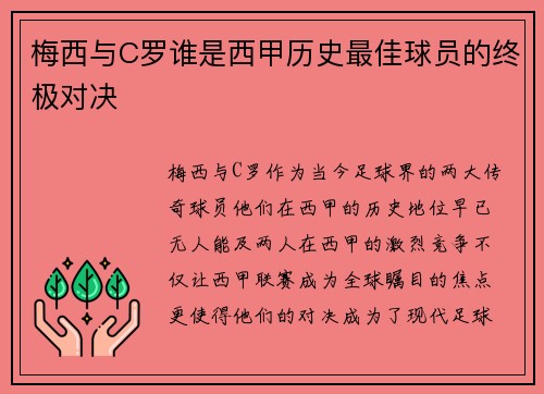 梅西与C罗谁是西甲历史最佳球员的终极对决